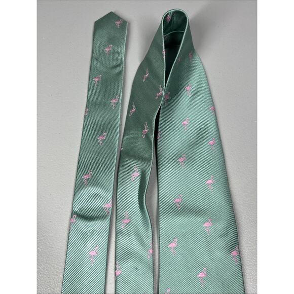 J Crew The Silk Tie Green with Pink Flamingos Mens Necktie 3"X58" - Picture 4 of 11